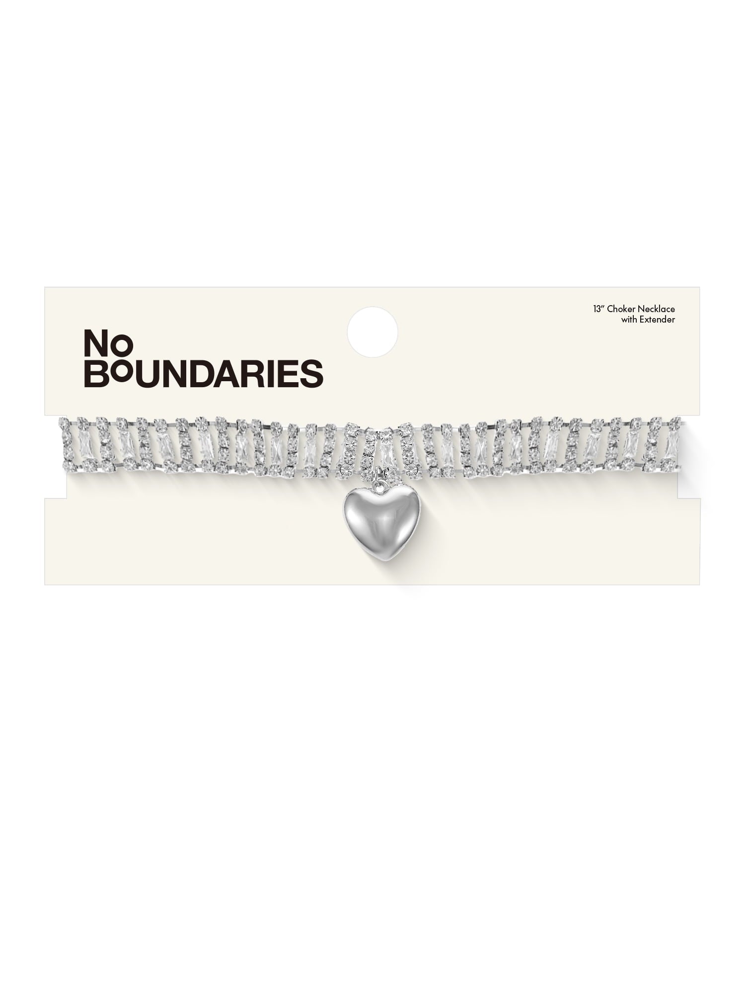 No Boundaries Silvertone Heart and Crystal Choker Necklace, 1 Piece