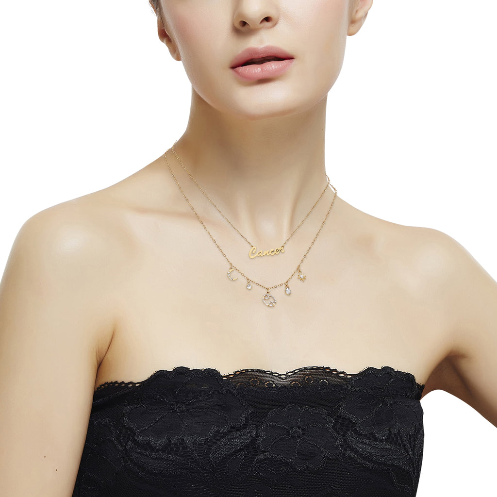 Time and Tru Women's Gold-Tone Layered Cancer Zodiac Charm Necklace.