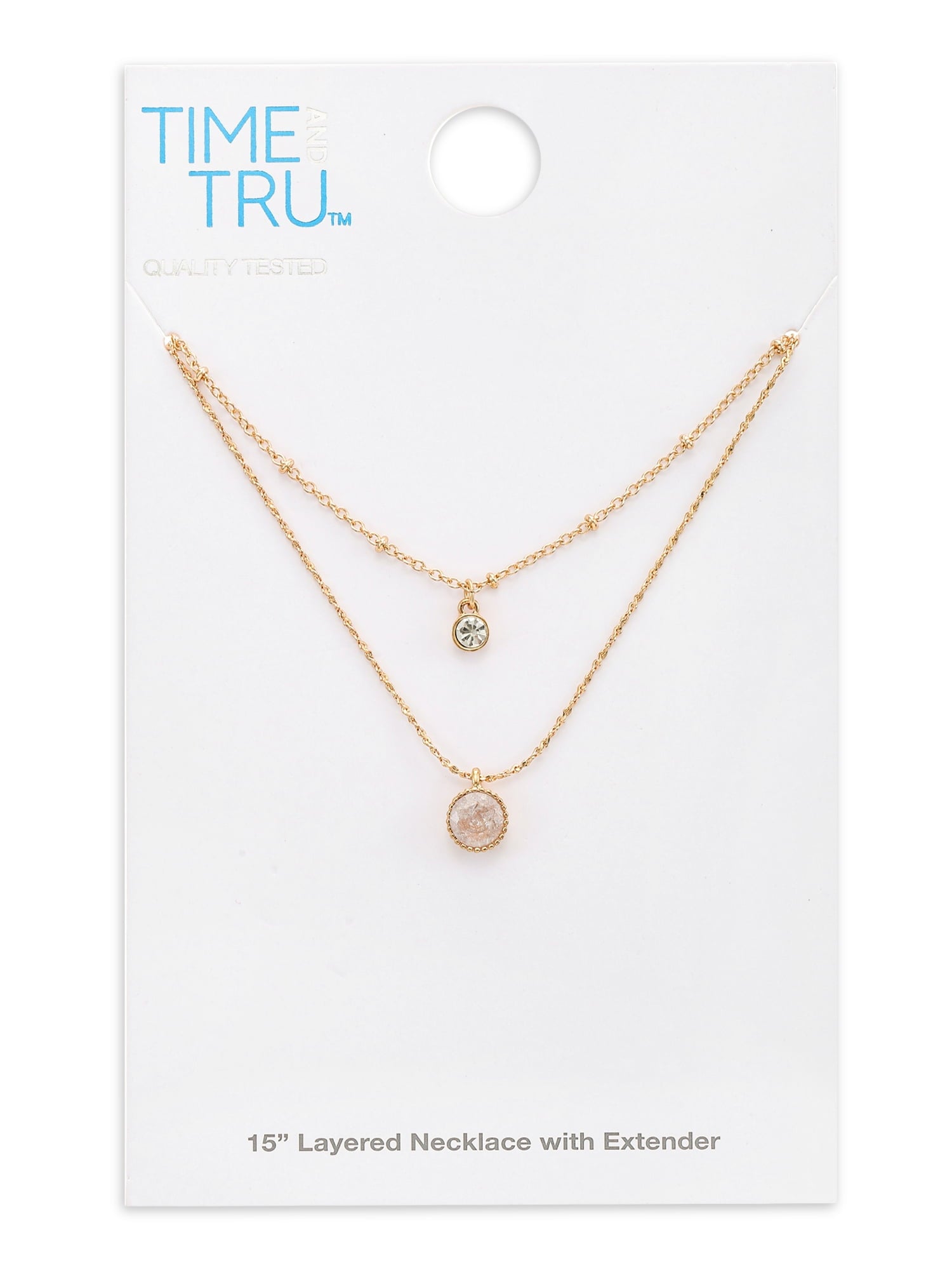 Time and Tru Women’s Layered Necklace with Cubic Zirconia Pendant