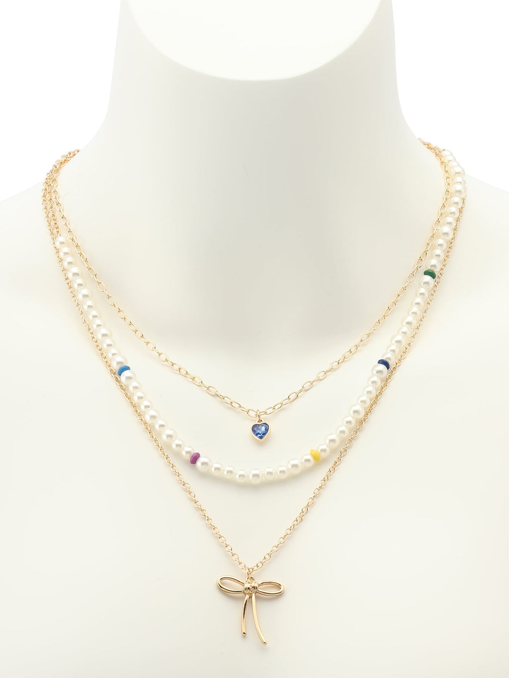 Madden NYC Women's Fashion Gold-Tone Romantic Bow Pearl Strand Necklace 3-Piece Set