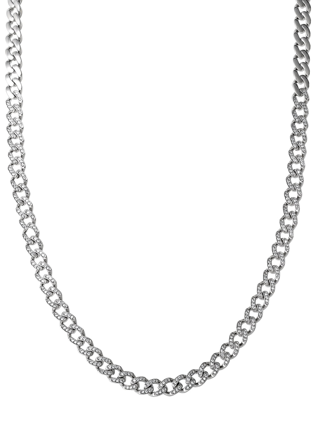 Brilliance Fine Jewelry Men's Stainless Steel Simulated Diamond 7MM Curb Chain Necklace, 22 inches