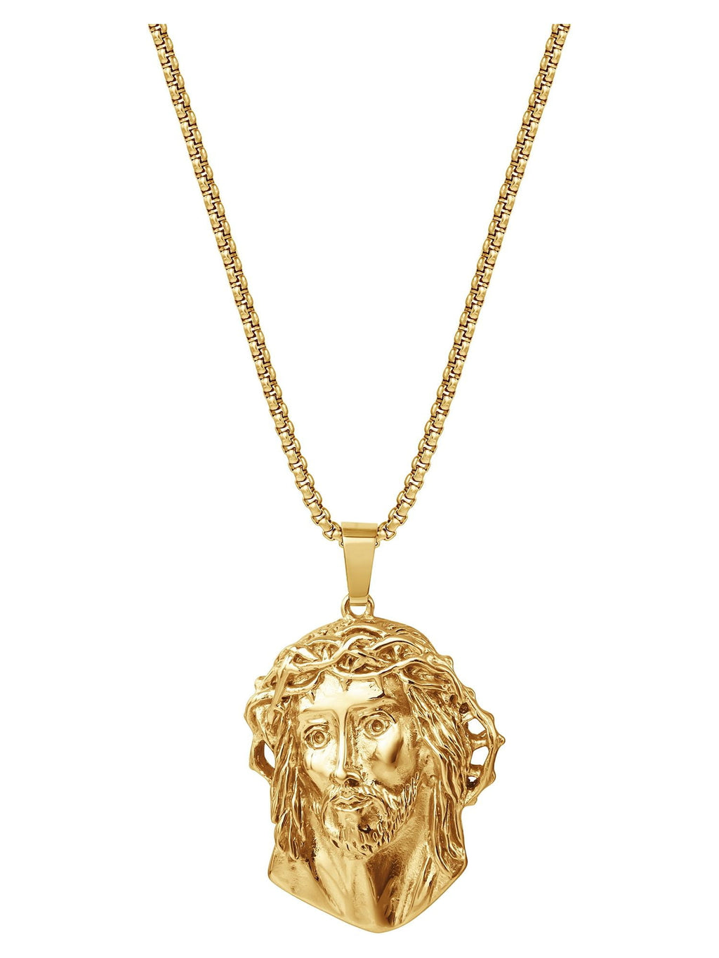 Brilliance Fine Jewelry, Men's Yellow Gold Plated Stainless Steel Jesus Pendant, 22" Chain